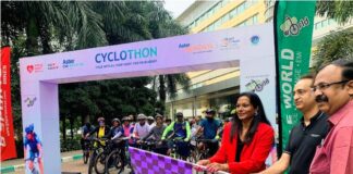Aster CMI Hospital Observes World Heart Day 2023 through Cyclothon Ms. Yasmeen Shaikh, National Gold Medalist Badminton Player flagged off Cyclothon Heart Screening Camp for Doctors