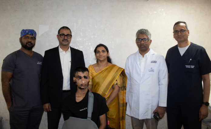 CARE Hospitals, HITEC City, doctors who successfully performed the complex 10-hour surgery to replant the completely severed forearm of a 19-year-old industrial worker_